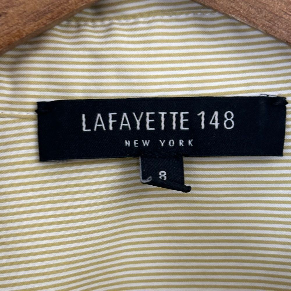 Lafayette 148 New York Button Down Top Striped Tan White Size 8 - Picture 7 of 9